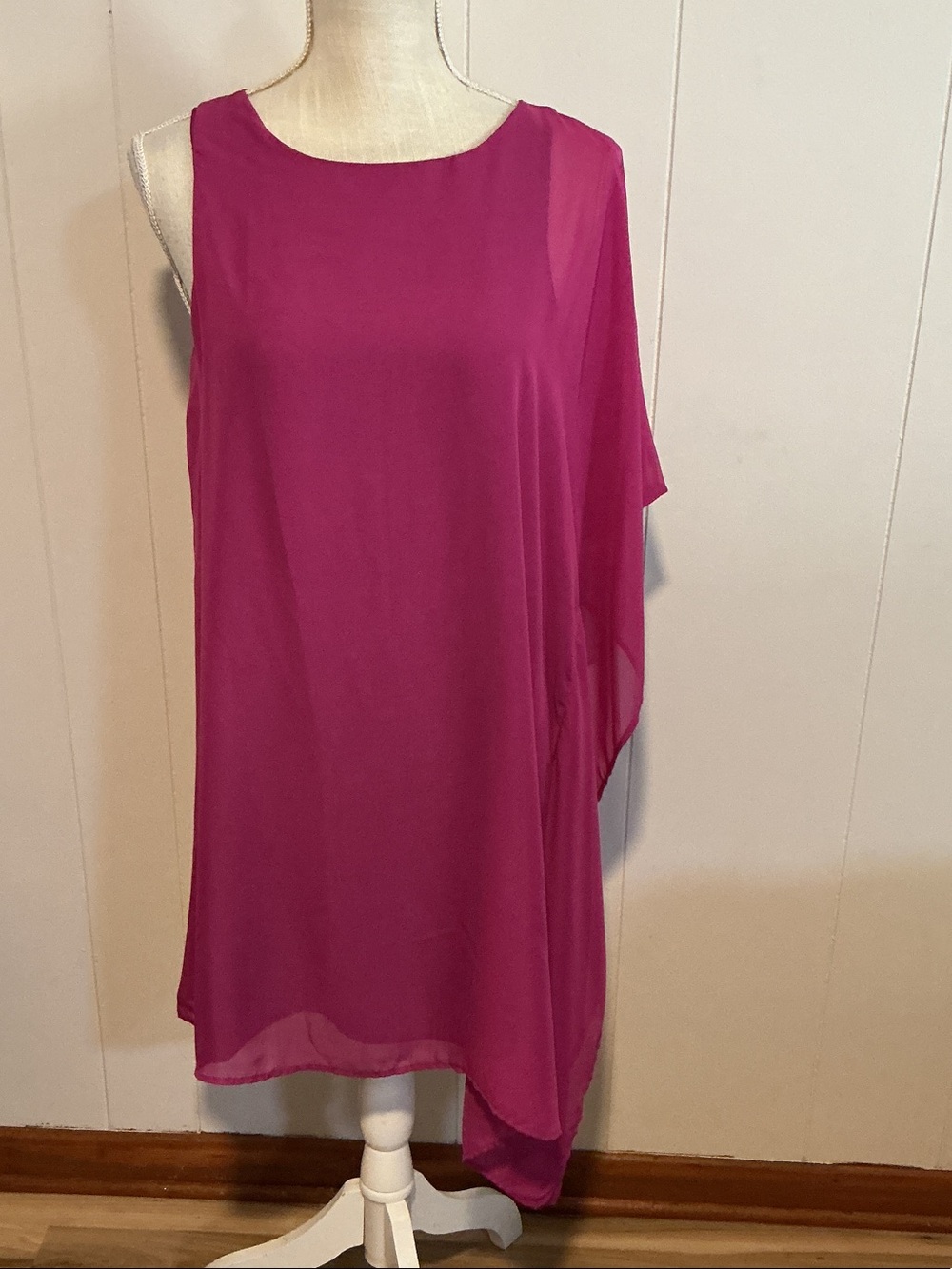 Women's Magenta Asymmetric Chiffon Midi Dress
